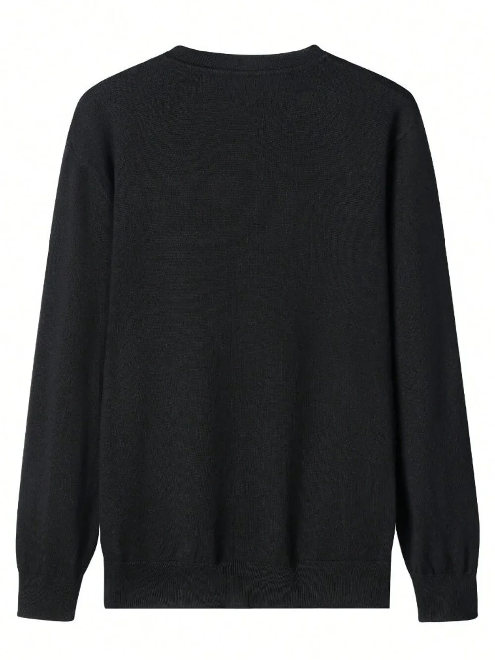Black Casual Men's Round Neck Long Sleeve Sweater